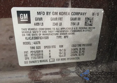 2015 Buick Encore from USA, damaged, VIN KL4CJESB6FB241509